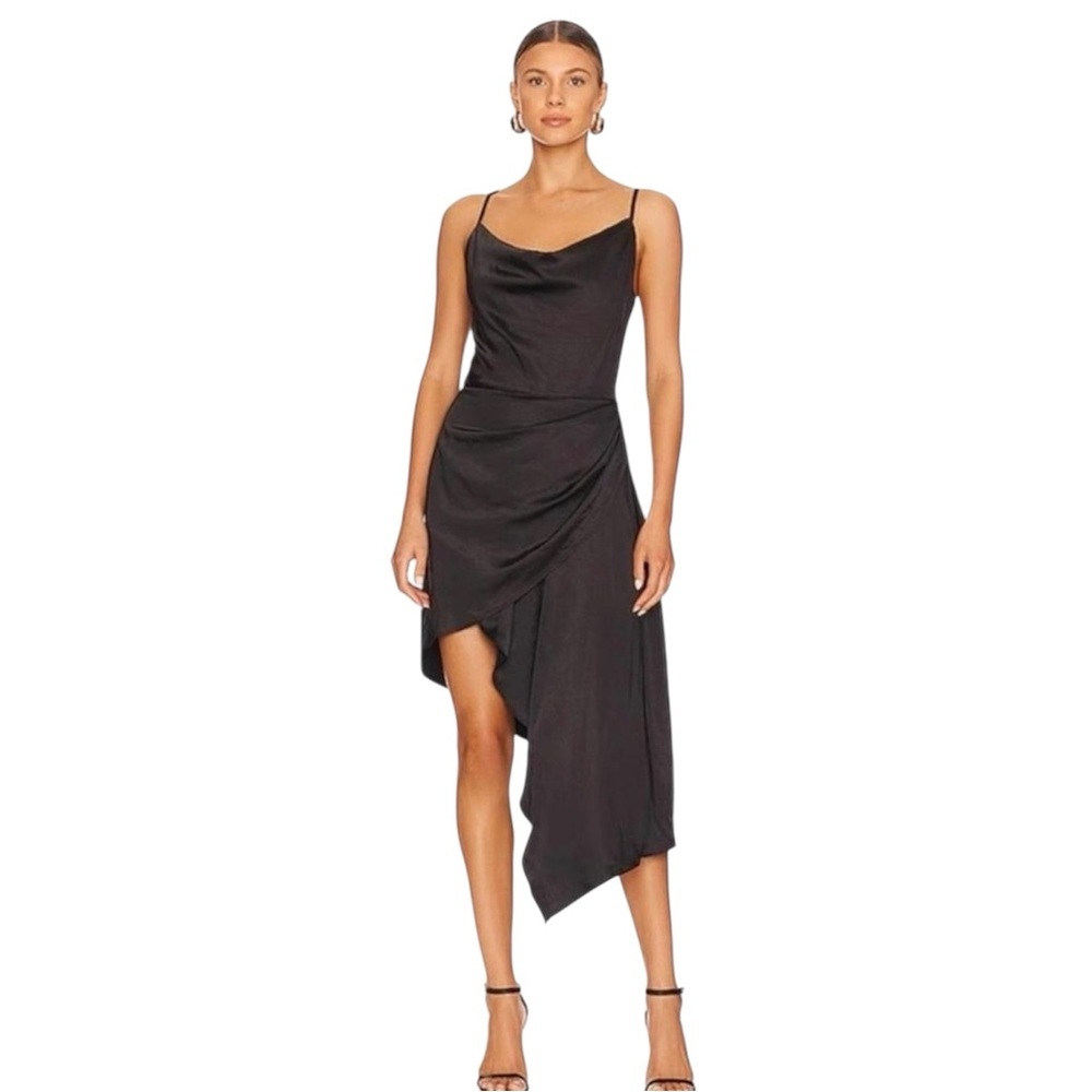 Elliatt Jacinda Black Satin Asymmetrical Midi Dress | Size M | NWT